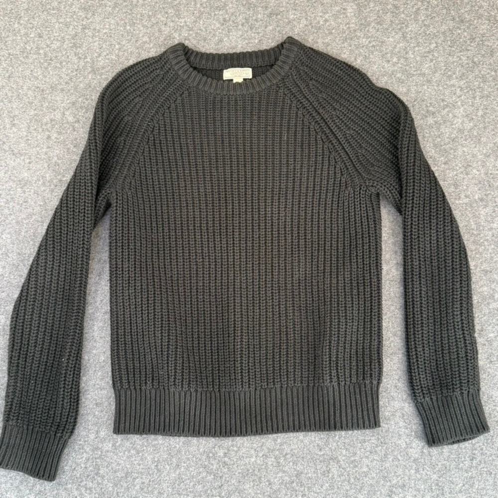 Wallace & Barnes J.Crew Mens Charcoal Grey Cotton Fisherman Stitch Sweater M